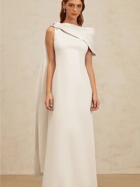 One-Shoulder Ivory Wedding Gown with Draped Sash